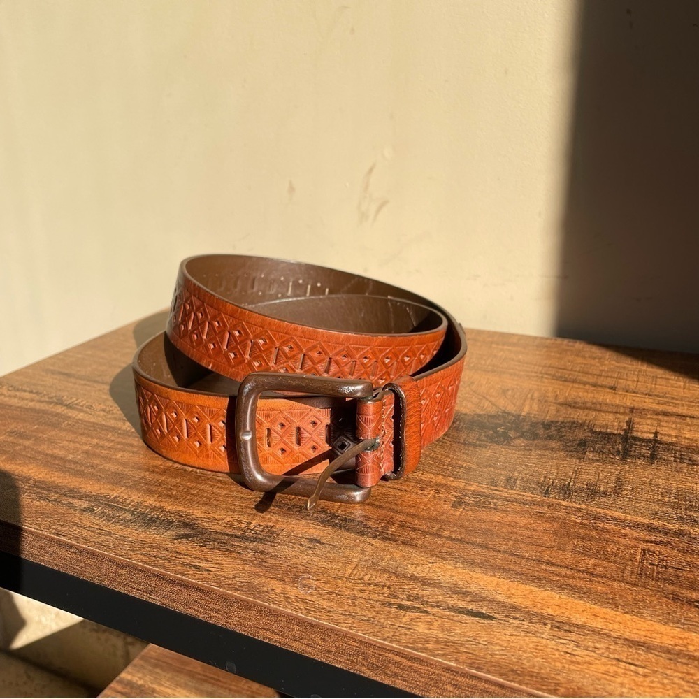 Genuine Leather Woven Detail Western Belt
